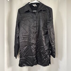 Princess Polly Black Satin Shirt Dress